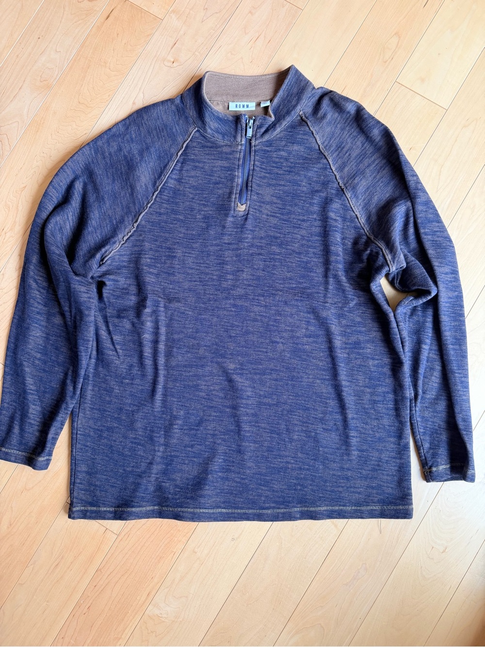 ROWM Mens 100% Cotton Quarter Zip Pullover Sweater Heathered Blue EUC